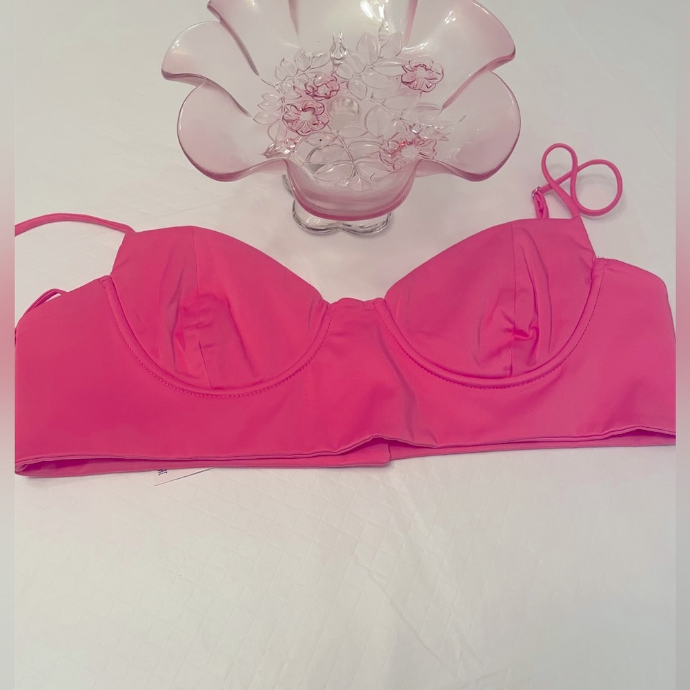 Zara Large Bra - Crop Style. Pink Satin with dainty heart ❤️ buttons for closure